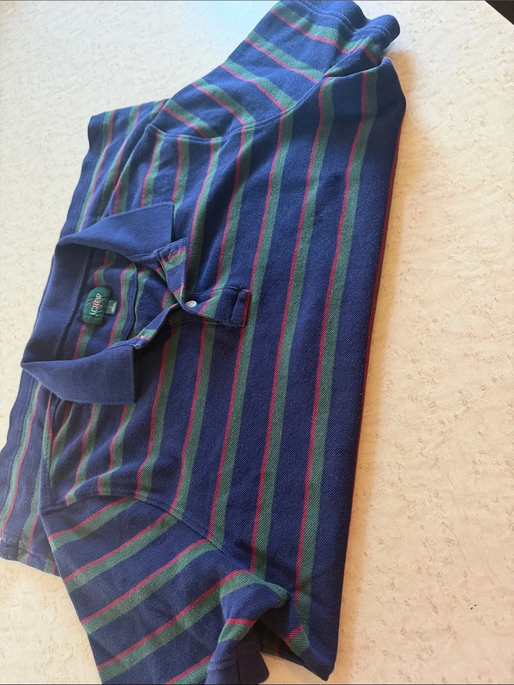 J. Crew Navy Polo with Green and Red Stripe Detail